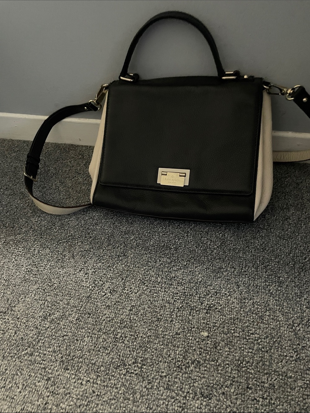 kate spade Black and Cream Structured Top-Handle Crossbody